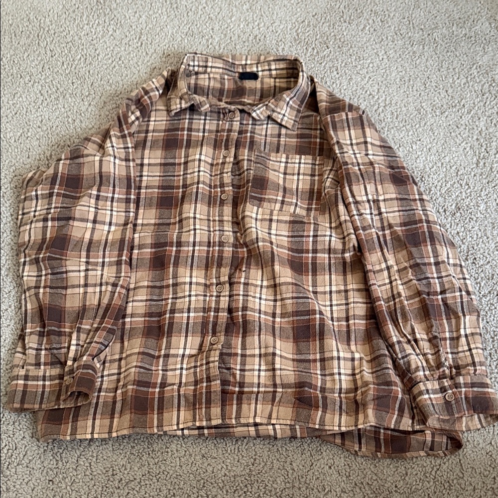 Cotton On Men's Tan and Brown Plaid Shirt